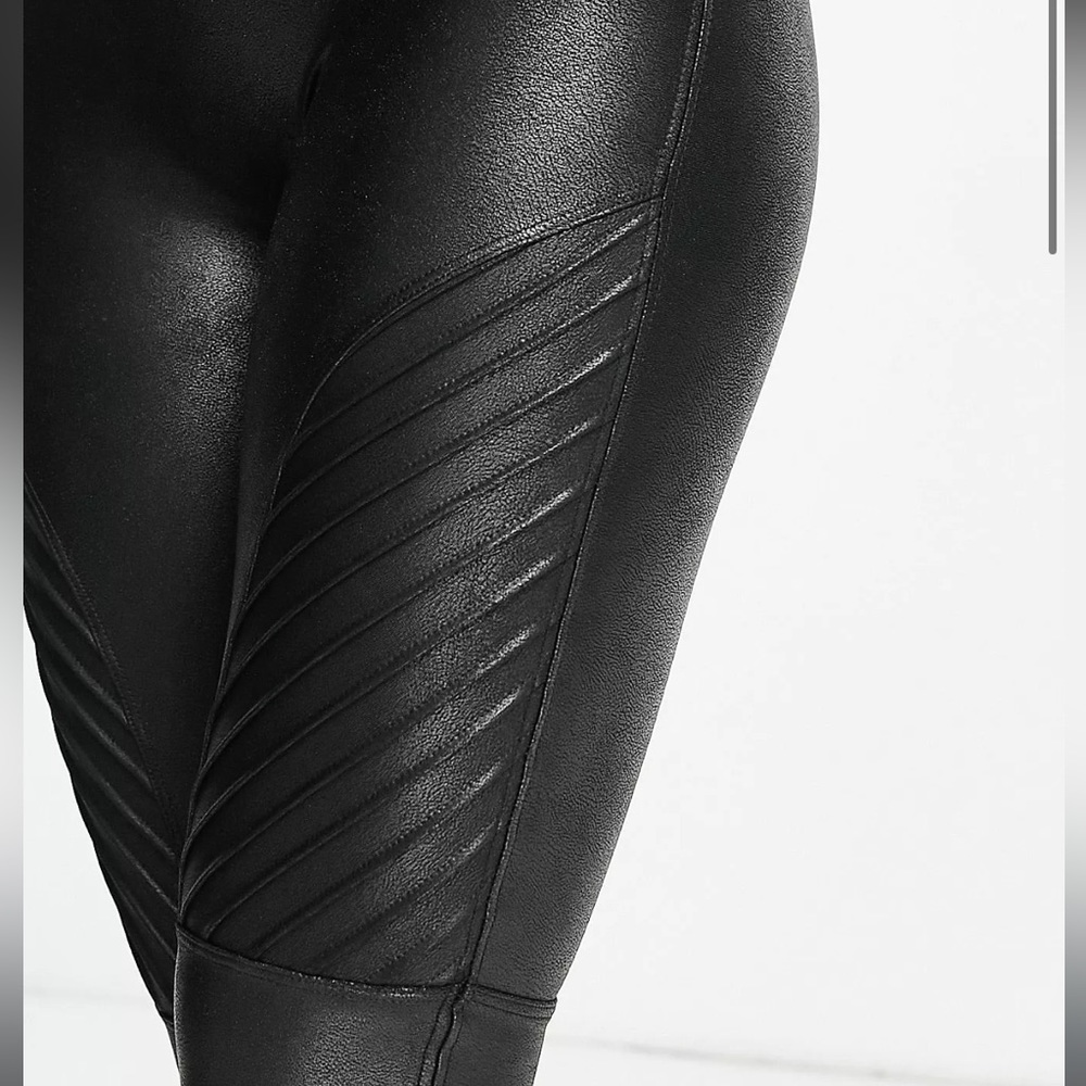 Spanx Womens Moto Ponte High Waisted Leggings Black Faux Leather XS - Picture 8 of 8